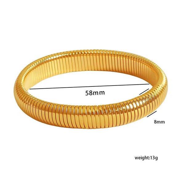 Minimalist Stainless Steel Elastic Ring Bracelet Titanium Steel Plated 18K Gold Striped Bracelet