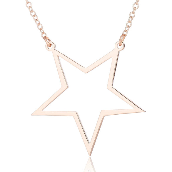 Minimalist Stainless Steel Geometric Star And Heart Pendant Necklace With Electroplated Finish For Women