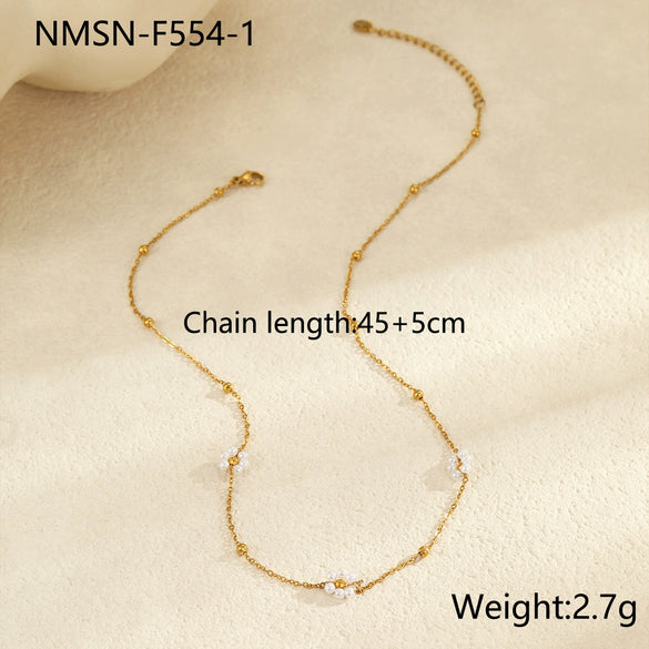 Minimalist Stainless Steel Necklace With Faux Pearl Pendant Geometric Design Electroplated For Women