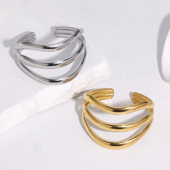 Minimalist Stainless Steel Open Bracelet For Women With Bold Geometric Design And Electroplated Finish