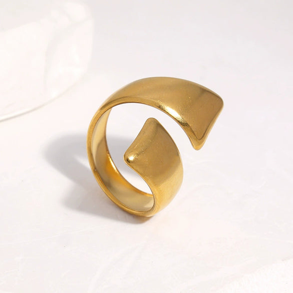 Minimalist Stainless Steel Open Ring For Women With Smooth Geometric Three Thick Line Design And Electroplated Finish