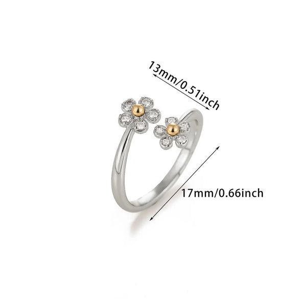 Minimalist Stainless Steel Open Ring With Sun Heart Floral And Animal Cutout Design White Gold Plated Adjustable Unisex Fashion Jewelry