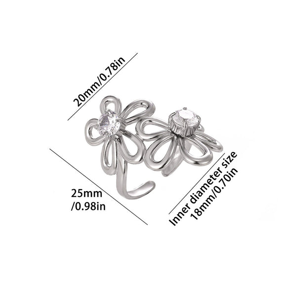 Minimalist Stainless Steel Open Ring With Sun Heart Floral And Animal Cutout Design White Gold Plated Adjustable Unisex Fashion Jewelry