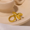 Minimalist Stainless Steel Ring With 18K Gold Double Water Drop Line Asymmetric Geometric Design Electroplated