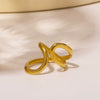 Minimalist Stainless Steel Ring With 18K Gold Double Water Drop Line Asymmetric Geometric Design Electroplated
