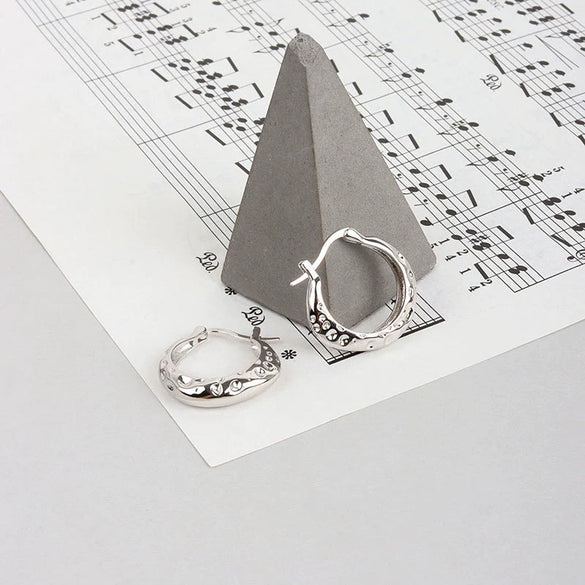 Minimalist Sterling Silver Geometric Earrings With Hammered Texture Distinctive Cool Style All Match Silver Earrings