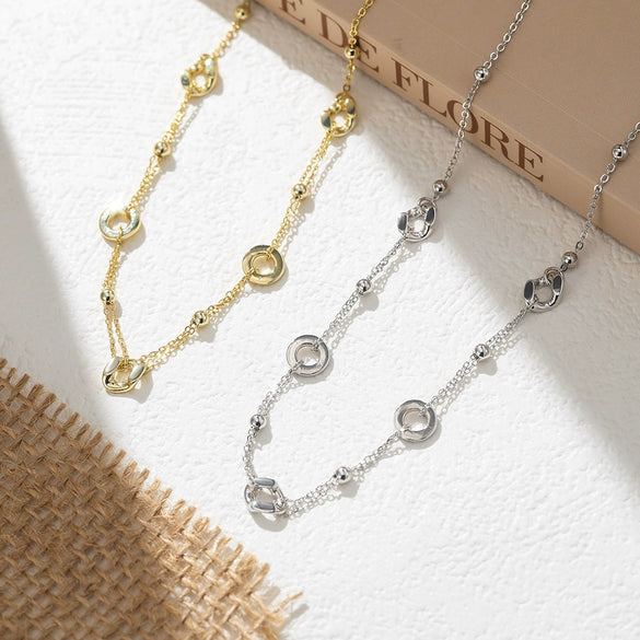 Minimalist Sterling Silver Geometric Necklace With Cotton Rope Chain Electroplating Design