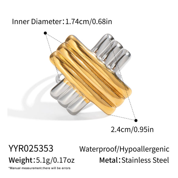 Minimalist Striped Cross Geometric Stainless Steel Gold Colorblocking Stud Earrings And Rings For Women Electroplated Light Luxury Highend Niche Jewelry