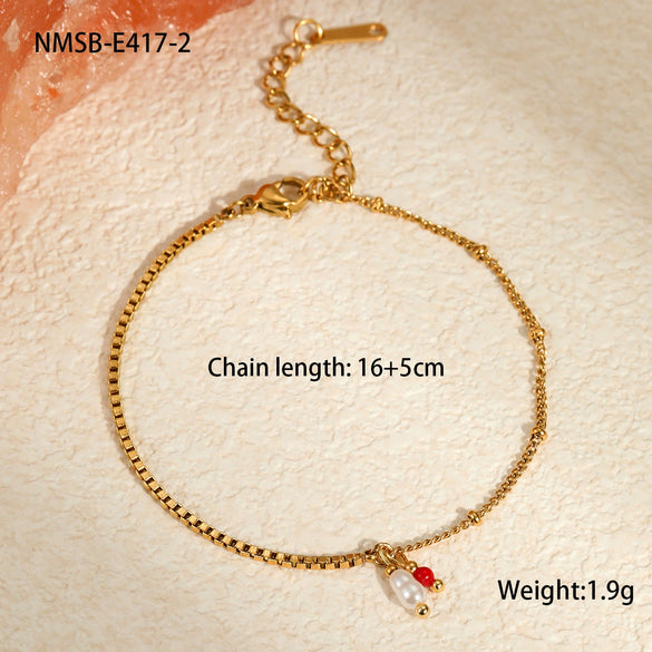 Minimalist Style Natural Stone Natural Pearl Stainless Steel Gold Plated Geometric Pattern Women's Bracelet