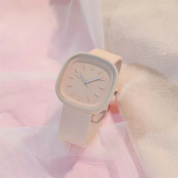 Minimalist Style Plastic Square Girl's Watch With Stainless Steel Pin Buckle And Plastic Mirror