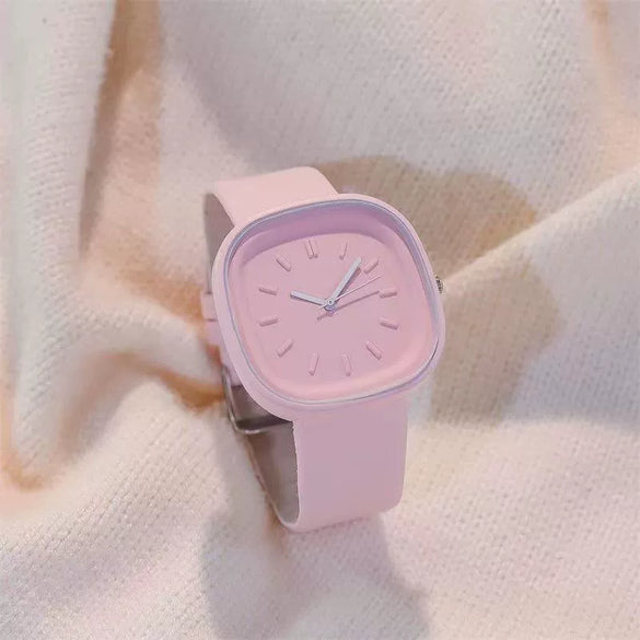 Minimalist Style Plastic Square Girl's Watch With Stainless Steel Pin Buckle And Plastic Mirror