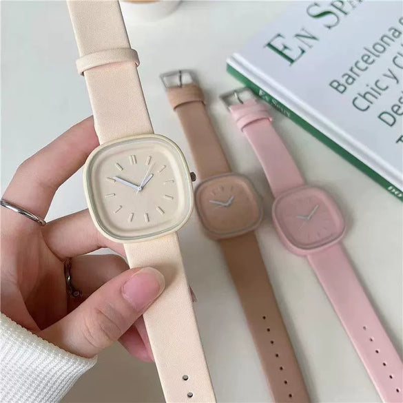 Minimalist Style Plastic Square Girl's Watch With Stainless Steel Pin Buckle And Plastic Mirror