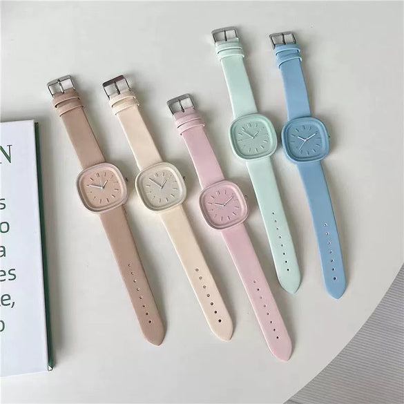 Minimalist Style Plastic Square Girl's Watch With Stainless Steel Pin Buckle And Plastic Mirror