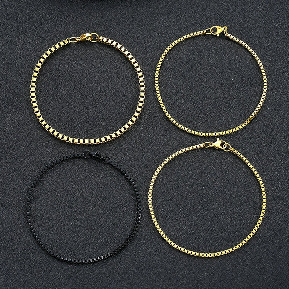 Minimalist Style Stainless Steel Geometric Box Chain Bracelet Set Jewelry With Electroplating