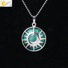 Minimalist Sun And Moon Round Pendant Necklace With Natural Stone Copper Ball Chain Electroplated Symbol Jewelry