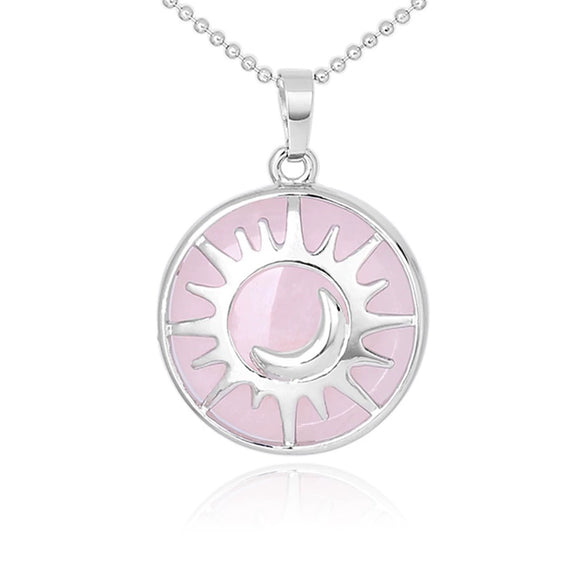 Minimalist Sun And Moon Round Pendant Necklace With Natural Stone Copper Ball Chain Electroplated Symbol Jewelry