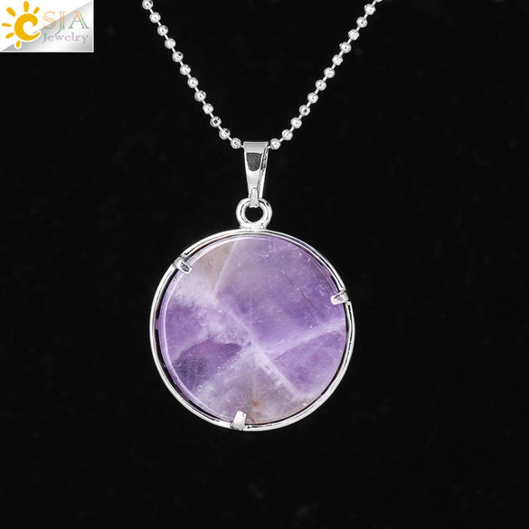 Minimalist Sun And Moon Round Pendant Necklace With Natural Stone Copper Ball Chain Electroplated Symbol Jewelry