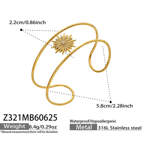 Minimalist Sunshaped Threelayer Interwoven Open Bracelet For Women Stainless Steel Zircon Inlaid 18K Gold Plated Jewelry