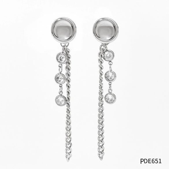 Minimalist Symmetrical Tassel Zircon Heart Shaped Stud Earrings In Stainless Steel With Vacuum Electroplating For Women