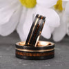 Minimalist Tungsten Steel Ring With Wood Veneer Flat Sanded Surface Black And Rose Gold Twotone Electroplated Finish