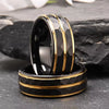 Minimalist Two Tone Tungsten Steel Ring With Geometric Steps Pattern And Electroplated Finish For Unisex Jewelry