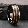 Minimalist Two Tone Tungsten Steel Ring With Geometric Steps Pattern And Electroplated Finish For Unisex Jewelry