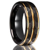 Minimalist Two Tone Tungsten Steel Ring With Geometric Steps Pattern And Electroplated Finish For Unisex Jewelry