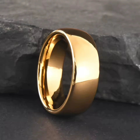 Minimalist Unisex Couple Rings In Tungsten Steel With Curved Surface And Gold Electroplated Finish