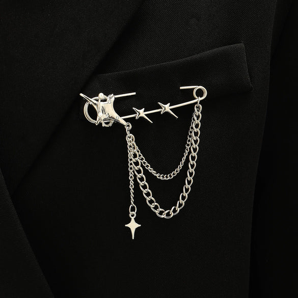 Minimalist Unisex Punk Hip Hop Heart Shaped Alloy Brooch With Paperclip Chain And Electroplating Process