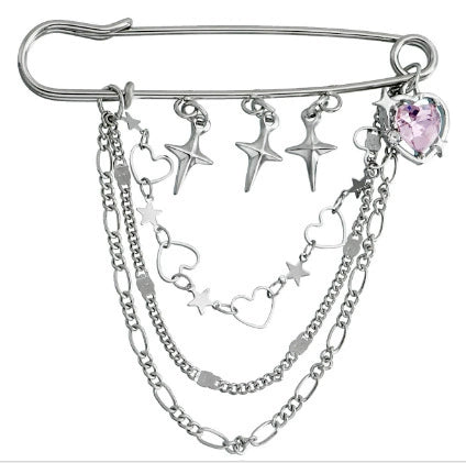 Minimalist Unisex Punk Hip Hop Heart Shaped Alloy Brooch With Paperclip Chain And Electroplating Process