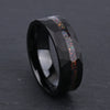 Minimalist Unisex Tungsten Steel Ring With Flat Hammered Black Electroplated Finish And Red Opal Stone Geometric Design