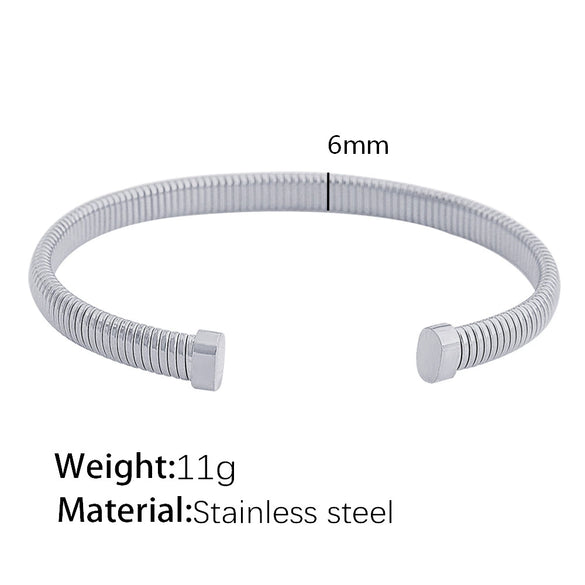 Minimalist Vertical Stripes 316L Stainless Steel Open Adjustable Electroplating Bracelet For Men And Women