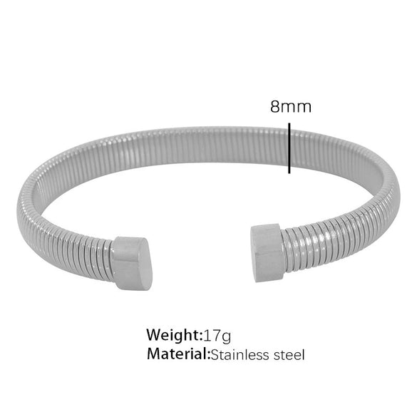 Minimalist Vertical Stripes 316L Stainless Steel Open Adjustable Electroplating Bracelet For Men And Women