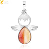 Minimalist Water Drop Angel Pendant Necklace Natural Crystal Stone And Electroplated Alloy Jewelry For Women