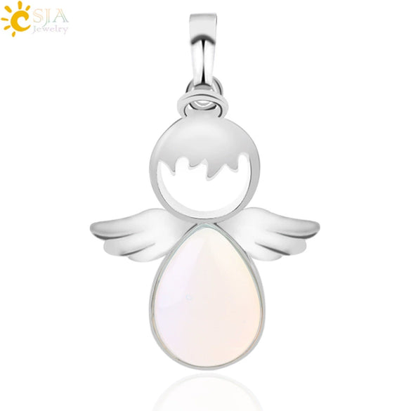 Minimalist Water Drop Angel Pendant Necklace Natural Crystal Stone And Electroplated Alloy Jewelry For Women