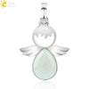 Minimalist Water Drop Angel Pendant Necklace Natural Crystal Stone And Electroplated Alloy Jewelry For Women