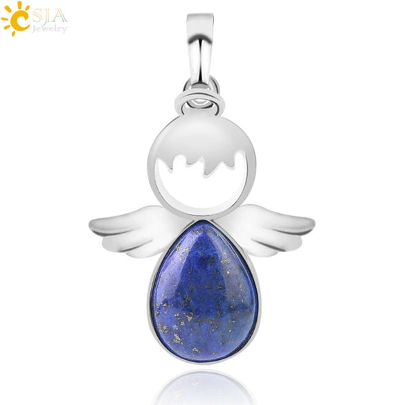 Minimalist Water Drop Angel Pendant Necklace Natural Crystal Stone And Electroplated Alloy Jewelry For Women