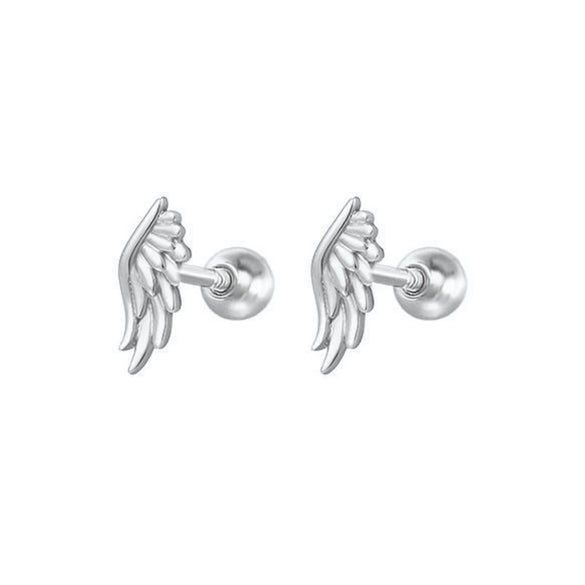 Minimalist Wing Feather Stud Earrings With S925 Silver Needles Fashion Piercing Ear Bone Screw Back Earrings For Women