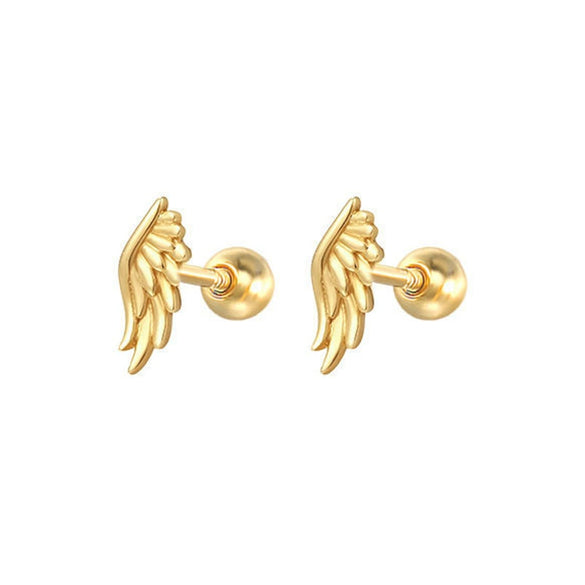 Minimalist Wing Feather Stud Earrings With S925 Silver Needles Fashion Piercing Ear Bone Screw Back Earrings For Women