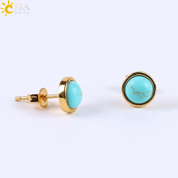 Minimalist Women's Natural Stone Earrings With Multicolor Convex Bean Design And Diamond Accent