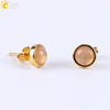 Minimalist Women's Natural Stone Earrings With Multicolor Convex Bean Design And Diamond Accent