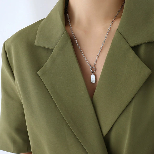 Minimalist Women's Natural White Sea Shells Inlay 316L Stainless Steel Pendant Necklace And Earrings Jewelry Set