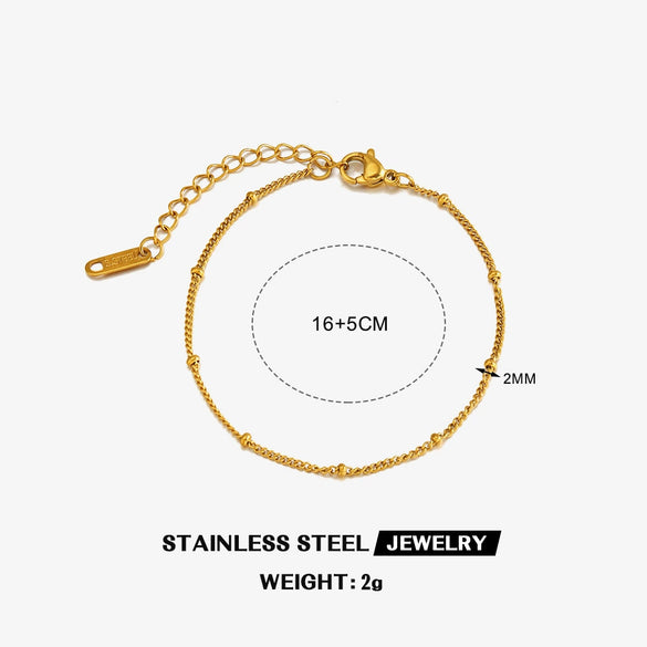 Minimalist Women's Stainless Steel Bead Bracelet With Line Pattern And 18K Gold Electroplated Finish