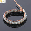 Minimalist Woven Leather Bracelet With Natural Stone And Zinc Alloy Electroplated Accessories Unisex Jewelry