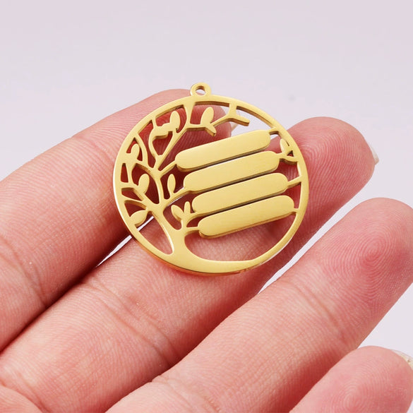 Mirror Titanium Steel Jewelry Accessories Wafer Hollow Tree Strip Laser Pendant Electroplated