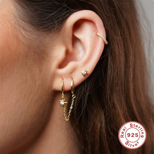 Mix And Match Double Wear Octagon Diamond Earrings In S925 Sterling Silver With Geometric Styling