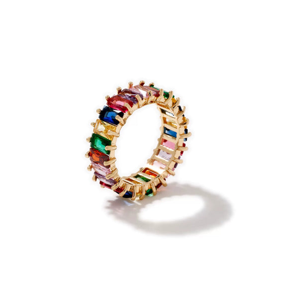 Mixed Color Rectangular Zircon Ring For Men And Women Jewelry