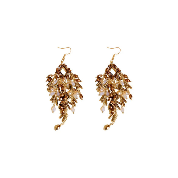 Mixed Materials Geometric Glass Crystal Tassel Earrings Set With Diamonds For Women Highend Retro Style