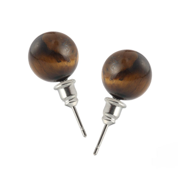 10Mm Round Bead Natural Stone Earrings Stone Crystal Earrings Turquoise Tiger Eye Silver Plated Women