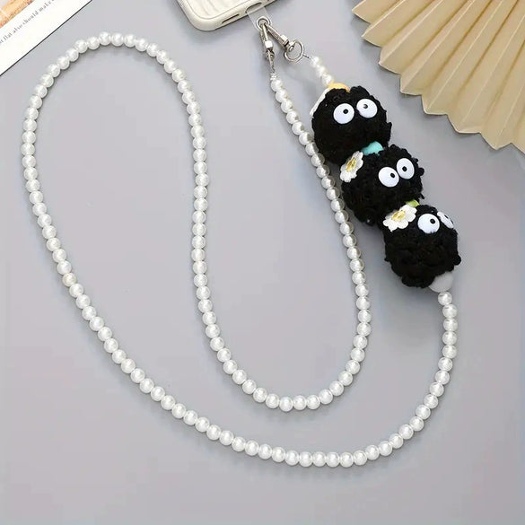 Mobile Phone Chain Accessories Pearl Leather Metal Handmade Love Letter C Style For Women